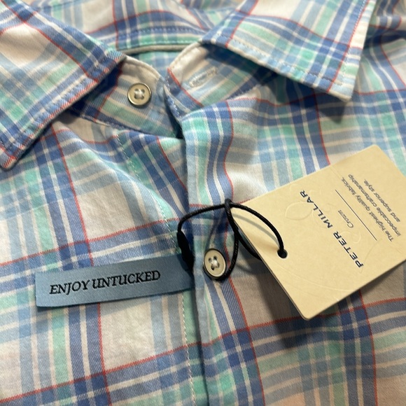 New Peter Millar Pearl Bay Cotton Sport Shirt Blue Sound - Picture 9 of 9